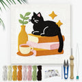 Doodlream Cat on Books Needle Kit for Beginner, 9.4"x 9.4" Coffee and Plant Punch Stitching Craft Set, Color DIY Embroidery Starter with Printed Frame, Instruction, Threader, Yarn, Pinch Needle - color: Cat