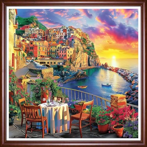 Dooxvey Cross Stitch Kits for Adults Beginners,Full Range of Cross-Stitch Stamped Kits Needlepoint Kits for Beginners Embroidery Kits 11CT Cross Stitch Patterns-Seaside Scenery 18×18 inch - color: DIYartkit13