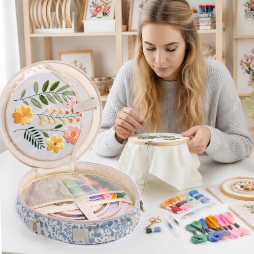 MYBAGZING Embroidery Bag, Hoop Storage Organizer up to 11" for Cross Stitch - color: Blue Flower