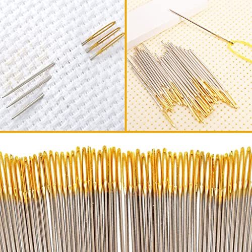 100pcs Cross Stitch Needles +2 Needle Threader Golden Color Large Eyes Cross Stitch DIY Embroidery Hand Needles Sewing Needles in Transparent Box (28#) - style: 28#