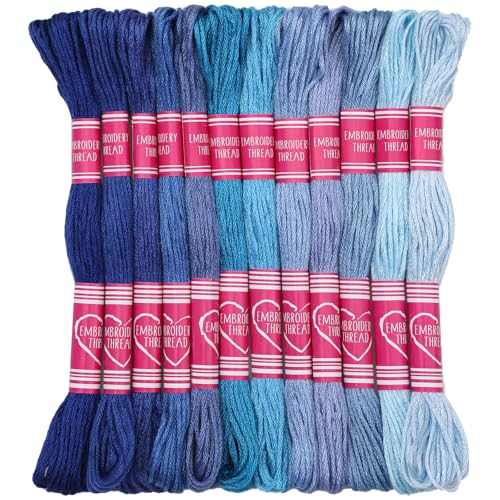 12 Skeins Blue Embroidery Thread, Embroidery Floss for Bracelets - color: Blue Series