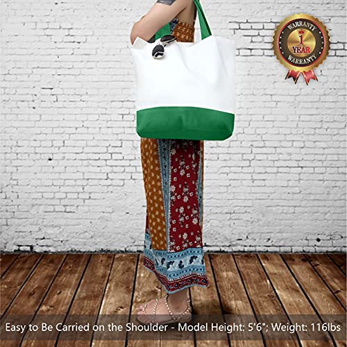 TOPDesign 1-Pack Super Strong Large 12oz Cotton Canvas Tote Bag, Reusable Grocery Shopping Cloth Bag, Fashionable Two-Tone Tote for Crafts, DIY Your Creative Designs - color: Green/White