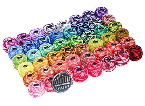 48 Pearl Cotton Yarn Variegated Colors Crochet Thread Set Ball 5g per Balls Rainbow of Size 8 Color Variations Crochet &Knitting Yarn and Free 30 Golden Needles 48Balls, - color: 48 Variegated colors