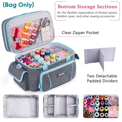 Double-Layer Sewing Organizer Bag with 2 Detachable Pouches and Dividers - color: Grey, size: L-13.5"