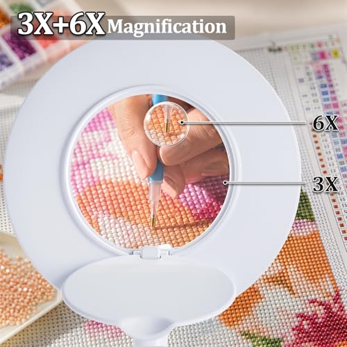 3X+6X Magnifying Glass with Light and Clamp,Dimmable LED Magnifying Lamp - color: Cool White