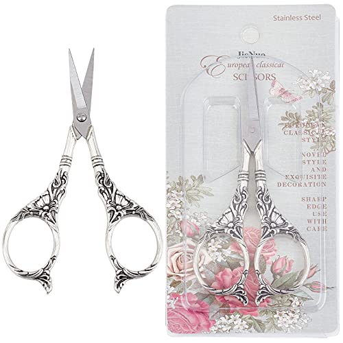 SUNNYCLUE 2Inch Stainless Steel Scissors Silver Sewing Embroidery Scissors Small Precision Detail Vintage Shears Sharp Cutter for Fabric Paper Cutting Craft Art Work DIY Tool - color: Antique Silver-1pc-vintage Scissors