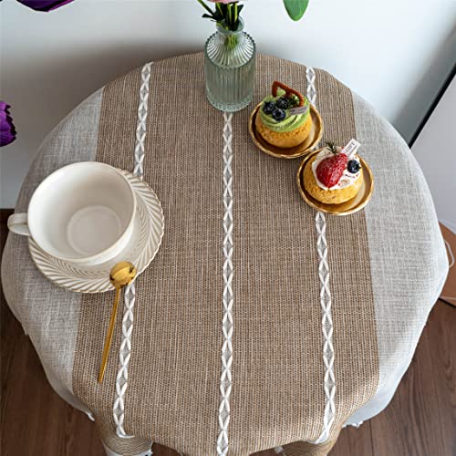 Rustic Small Square Tablecloths Linen Wrinkle Free Table Cloth Washable Farmhouse Embroidery Tablecloth for Indoor Outdoor End Coffee Tea Table Home Christmas Decoration Square Brown 36X36 Inches - color: Brown Striped-a