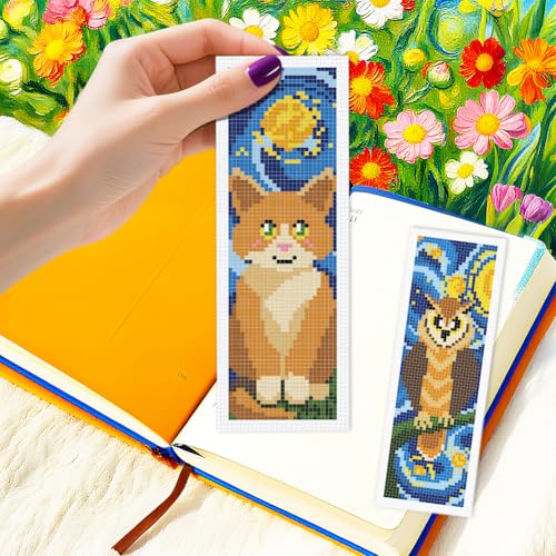 INFUNLY 6pcs Starry Sky Animals Cross Stitch Bookmark Kits for Adults Cat Dog DIY Cross Stitch Kit with Instructions Pre-Printed Art Fox Rabbits Stamped Embroidery Bookmark Kit for Book Readers Gift - style: Starry Sky Animals