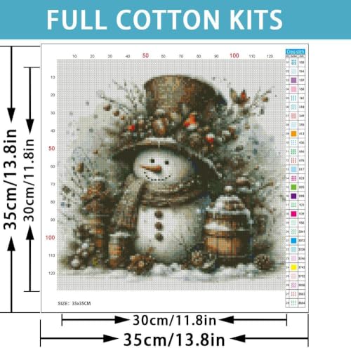 Fotasmua Christmas Stamped Cross Stitch Kit for Adult, Snowman Christmas Cross Stitch Kits, 11CT Needlepoint Counted Cross Stitch Embroidery Kit for Beginners Crafts for Home Wall Decor 14x14 Inch - color: SZXY008-US