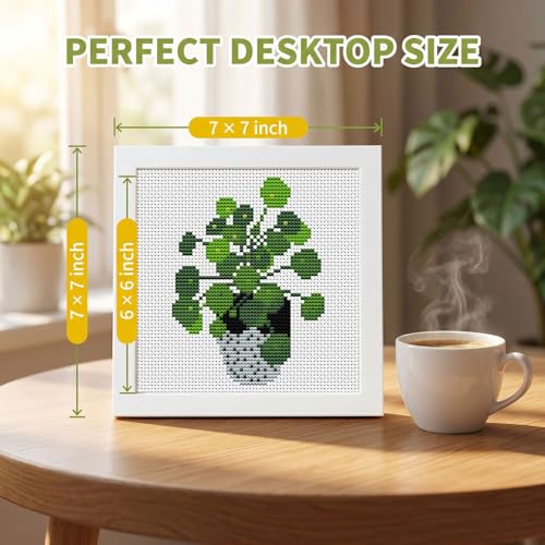Potted Plant Stamped Cross Stitch Kits for Beginners Adults with Framed - color: DKJ003