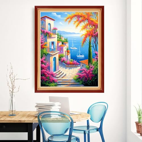 Magxvouy Cross Stitch Kits Stamped Full Range of Embroidery Kits,Cross Stitch Patterns Needlework Kits for Beginners 11CT Printed Kits& Seaside Scenery 16x20 inch - color: Artcolor21