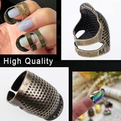 Luckkyme 20 PiecesSewing Thimbles, Copper Finger Protector Retro Metal Sewing Thimble Adjustable Fingertip Thimble for Sewing Embroidery Needlework, Medium and Small
