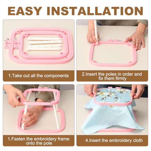 PATIKIL 7.1" x 6.7" Square Embroidery Hoop Stand, Adjustable ABS Plastic Cross Stitch Stand Hands-Free 2-Tier Embroidery Hoop Holder Punch Needle Frame for Sewing Arts Needlework, Khaki - color: Khaki, size: 7.1" x 6.7"