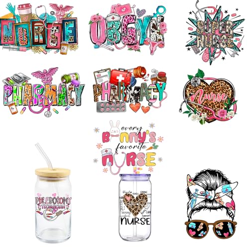 10 Pcs Nurse UV DTF Cup Wrap Nurse Daily UV DTF Decals Waterproof Hospital Personalized Uvdtf Cup Wraps Nurse Gifts Cup Decals for Glass Ready to Press - style: D012