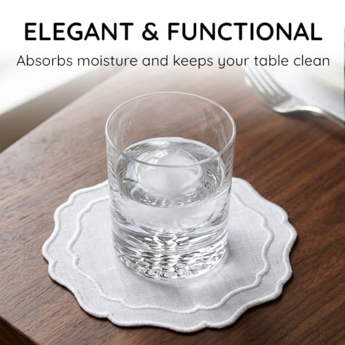 Linen Coasters for Drinks, Set of 6, 6 inch, White - color: 1237 - White, size: 6 inches