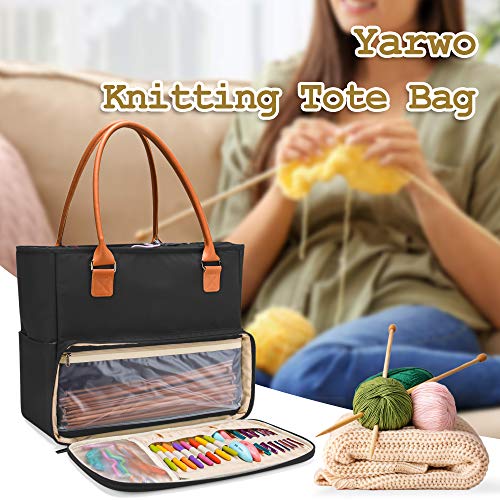 Yarwo Large Knitting Tote Bag with Crochet Hook & Needles Organizer Pockets