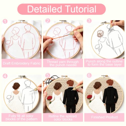 BEUNITONE 2 Pcs Sweet Couple Wedding Punch Needle Kits for Adults Beginner - color: 13-Wedding