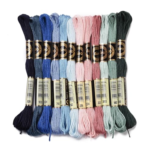 12 Skeins 12 Colors 6-Ply Polyester Embroidery Floss Cross Stitch Threads for Jewelry Making Bracelet Stitching Craft Supply 0.5mm,Ocean Color Series - color: 12 Skeins,ocean Color