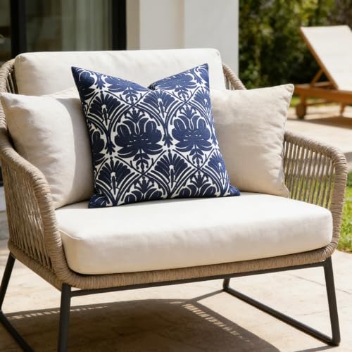 Slow Cow Embroidered Throw Pillow Cover 18 x 18 Inch Navy Blue - color: Navy Rose, size: 18" x 18" (Pack of 1)