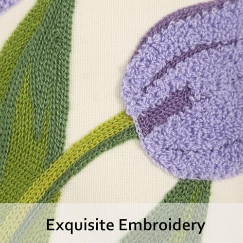 Embroidered Throw Pillow Covers 18x18 Pack of 2 Purple Tulip - color: Purple Tulip, size: 18" x 18" (Pack of 2)