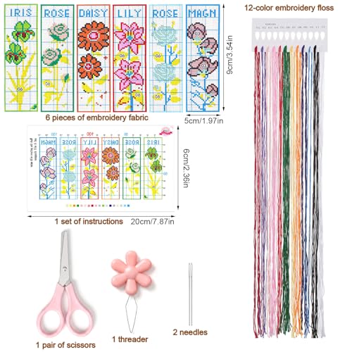 HaiFafafaing 6 Pcs Bookmark Kit Flower Flower Cross Stitch Bookmark Kits