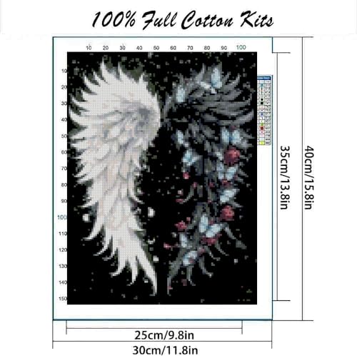 Angel Wings Stamped Cross Stitch Kits for Adults,Colourful Angel Wings Dimensions Cross Stitch Kits Embroidery Kit Arts and Crafts for Beginners 15.7x11.8 inches - color: D055A