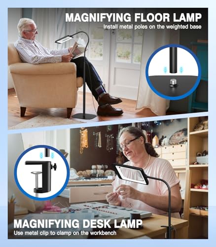 MoKo 10X Floor Magnifying Glass with Light and Stand, Real Glass Lens - color: Black