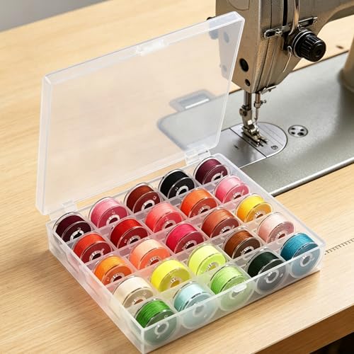25pcs Colorful Sewing Thread with Storage Box and Spool Prewound Bobbins Polyester Thread for Hand Machine Sewing Embroidery - color: colorful