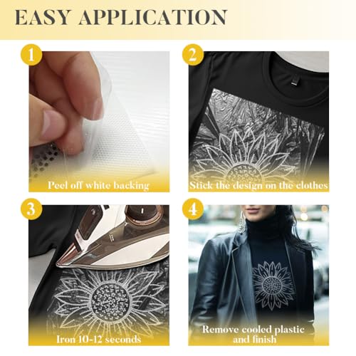 1 Pcs Sunflower Iron on Rhinestones Transfer, Spring Flower Hot Fix Iron on Patch Transfer Decals Crystal Heat Transfer Clothing Repair Decor for T-Shirt Hat Jacket Party - style: Sunflower