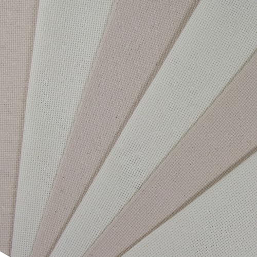 KCS 4/6 pc of 12" x 18" (30cmx45cm) 18CT Counted Cotton Aida Cloth Cross Stitch Fabric (6 pc, Antique White+Oatmeal) - color: Antique White+oatmeal, size: 6 pc