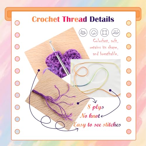 Crochet Thread Size 3, 3 Pack 100% Cotton Lace Yarn Set Rainbow - color: Rainbow