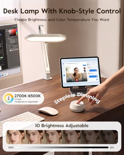 LitONES LED Desk Lamp with Clamp and Stepless Remote, Dual-Sided Soft Light - color: White