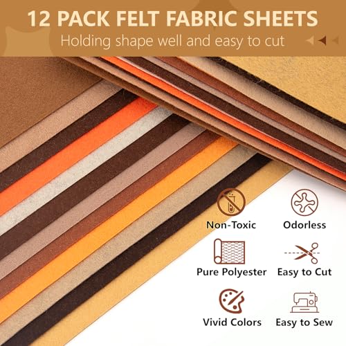 12 Rolls 8"x35" Large Stiff Felt Sheets, 1mm Felt Fabric Sheet for Crafts - color: Brown Series