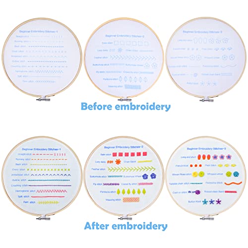Lystaii Beginners Embroidery Stitch Practice kit, 3 Sets Embroidery Kit for Beginners to Learn 30 Different Stitches for Craft Lover Easy to Follow with Instructions Embroidery Skill Techniques