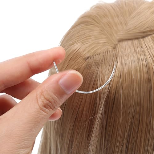 Hair Needle and Thread Set 12 Pcs Sewing Hair Extension Tools Curved Needle Brown Weaving Threads for Making Wig, Sew in Needles and Thread(Brown)