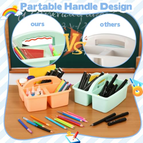 Plastic Storage Caddy Organizers, 6 Pcs Portable Teacher Classroom Supply Caddies with Handle, 3-Compartment Utility Craft Art Caddy for Kids, School Classroom and Office Organization, Boho Colors - color: Rainbow