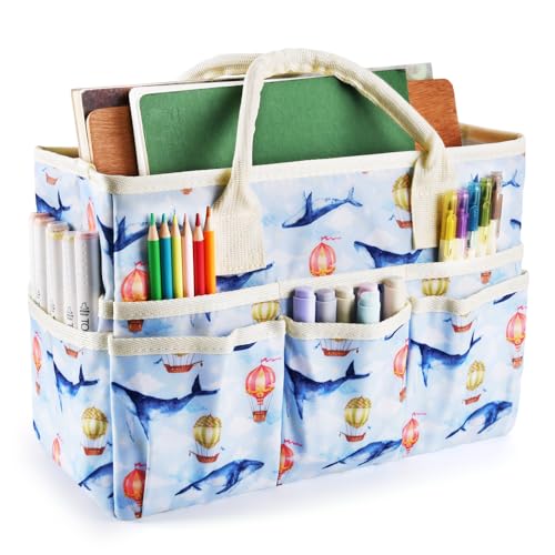 Craft Organizer Tote Bag with Multiple Pockets,Scrapbooking Art Storage - color: Light Whale