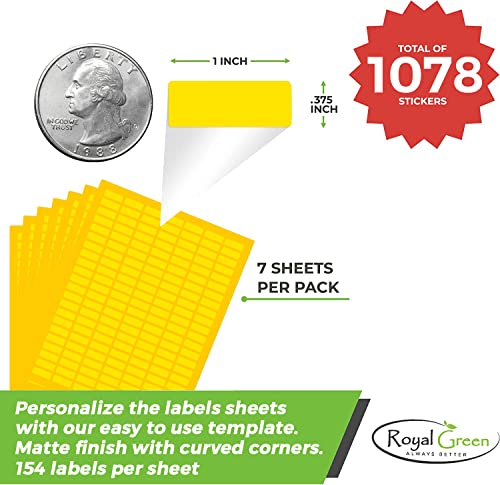 Royal Green Printable Rectangle Labels, 1 x 0.375 Inch - 1078 Pack - color: Yellow, size: 1078