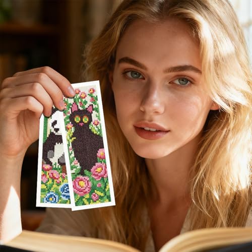 INFUNLY 6Pcs Animal Cross Stitch Bookmark Kit 3x8.5 Inch Stamped Embroidery Kit for Adults with Backing Felt Floss Pre Printed Fabric Needlepoint Bookmark Set DIY Craft Gift for Readers Writers - style: Animals