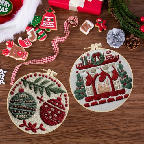 CanVrinxol 4 Sets Christmas Embroidery Kits for Adults Beginners, Cross Stitch Kits with Patterns, Hoops, Threads, Needles & Tools, DIY Craft Gift Ideas (Christmas Collection 1) - style: Christmas Collection 1