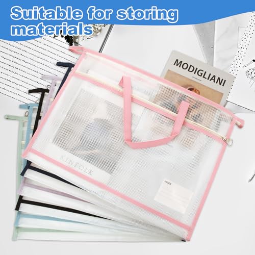 6 Pack A3 Project Bag for Quilting Craft Storage for Quilters, Clear Mesh Sewing Bag with Zipper Handles & Pockets, Tote Needlepoint Bags for Quilting Knitting Stitching Artworks Embroidery