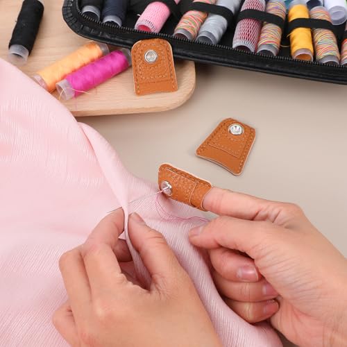 4Pcs Leather Thimbles for Hand Quilting Quilting Leather Finger Protector Coin Thimble Pads for Hand Sewing Embroidery Quiltings Knitting Pin Needles Craft DIY Tools(2 Sizes)