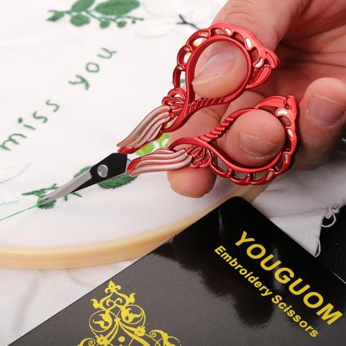 YOUGUOM Small Sewing Scissors, Sharp Detail Shears with Cover - color: Golden Red