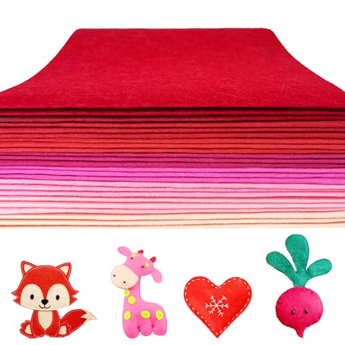 24 Pcs Wool Blend Felt Sheets Bulk, 12"x35", 1MM Thick - color: Red & Pink Series