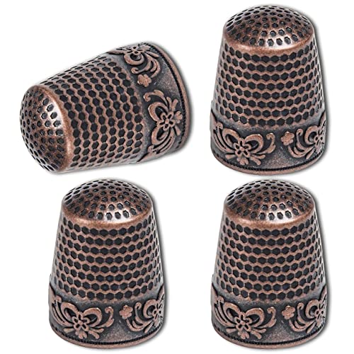 ZESION 4Pcs Sewing Thimbles, Metal Thimbles for Hand Sewing Finger Protector, Quilting Craft Accessories for Knitting Needlework DIY Tools, Brass - color: Brass