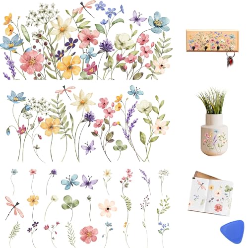ZMRU 3 Sheets Vintage Rub On Transfers for Crafts, Rub On Transfers for Furniture Decals, Wood, Glass, Porcelain, Scrapbooking,Journals, 12 * 6inch(Wildflower)