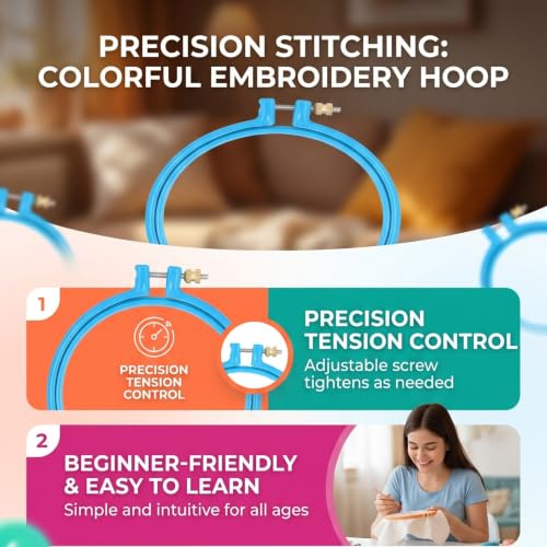 GLOGLOW 5 Inch Plastic Embroidery Hoop, Adjustable Tension Screw - size: 5in