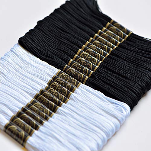 Premium Embroidery Floss - Cross Stitch Threads - Friendship Bracelets Floss - Crafts Floss-Black and White - Hand Embroidery Thread 24 Skeins Per Pack - color: 12white12black, size: 24skeins