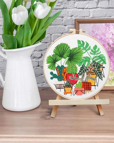 ERKOON Embroidery Kit for Beginners, Flower Cross Stitch Set for Include Embroidery Cloth Hoops Threads for Craft Lover Hand Stitch with Embroidery Skill Techniques (Greenery) - color: Greenery