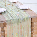 Floral Gauze Table Runner Green 10ft Embroidery Tulle Spring Wildflower - color: Green, size: 27"x120",3pcs